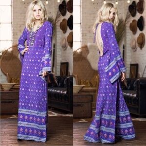 Spell Bohemian Royale Open Empress Maxi Dress Purple Floral Large